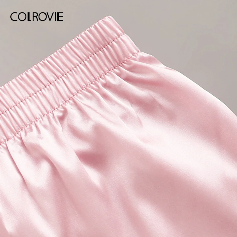 COLROVIE розовый цветочный кружевной бюстгальтер без косточек с атласными штанами женский сексуальный пижамный комплект летнее Нижнее белье Ночные рубашки женская одежда для сна
