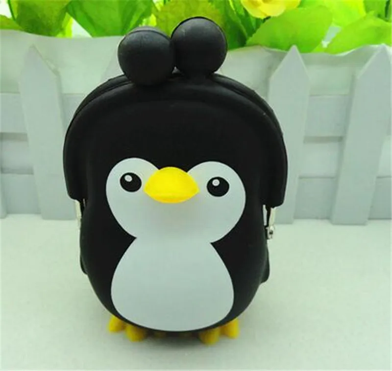 penguin black Кошельки с персонажами мультфильмов, новинка, трехмерный Пингвин, сова, кролик, силиконовый кошелек, креативные Чехлы для ключей, милые детские сумки для девочек и девушек - Цвет: penguin black