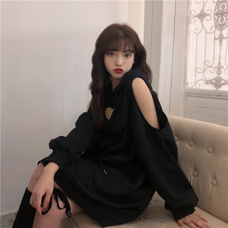 Женская одежда в Корейском стиле Harajuku с принтом в виде сердца ulzzang, женские толстовки без бретелек, толстовки с длинными рукавами