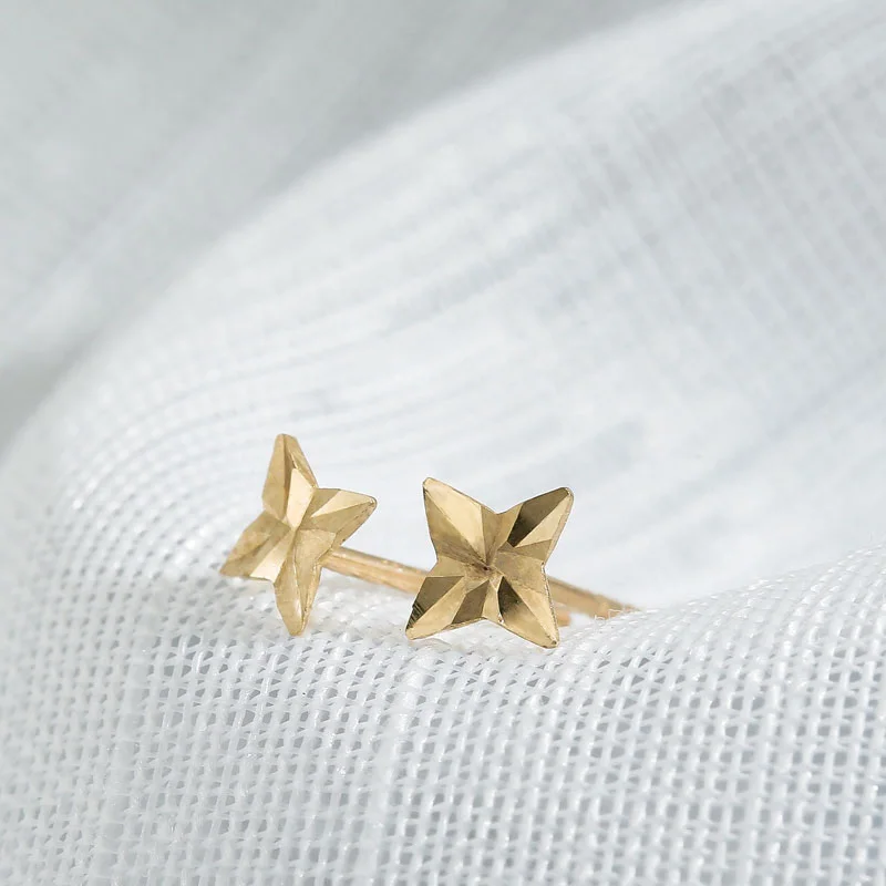 Серебряный нестареющий 9 К желтое золото ромб Серьги гвоздики для Для женщин