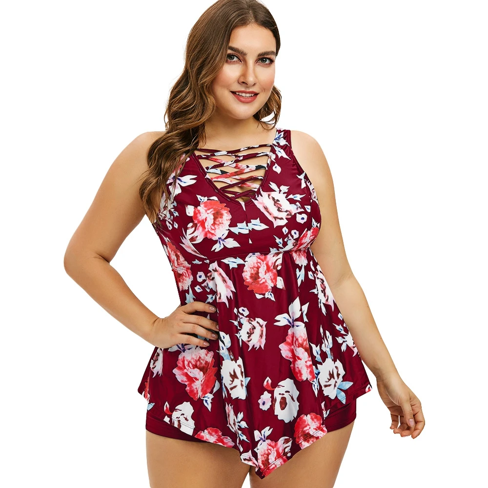 Женский купальник на косточках с перекрещивающимися ремешками и высокой талией