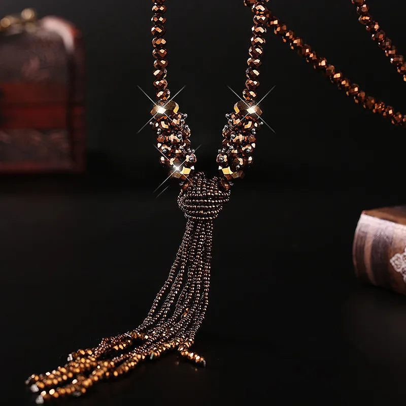 Женское Ожерелье с кристаллами Heeda длинное ожерелье в Корейском стиле со