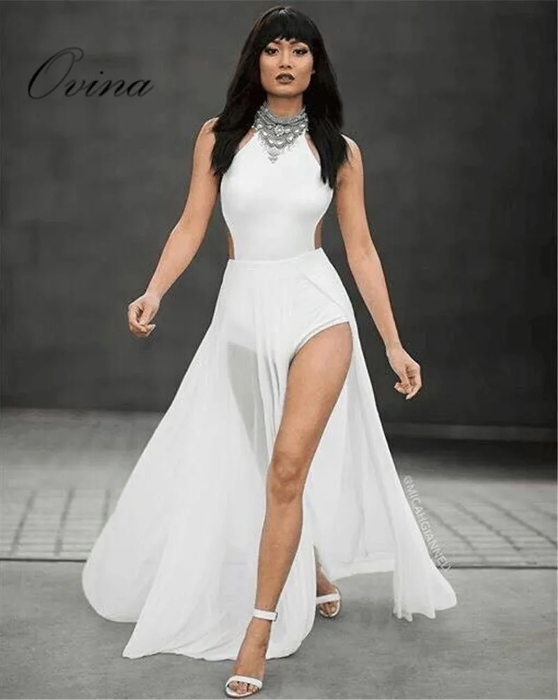

Black White Pretty Women Dresses Sleeveless Spli Slitted Mesh Bandage Dress Evening Party Dress