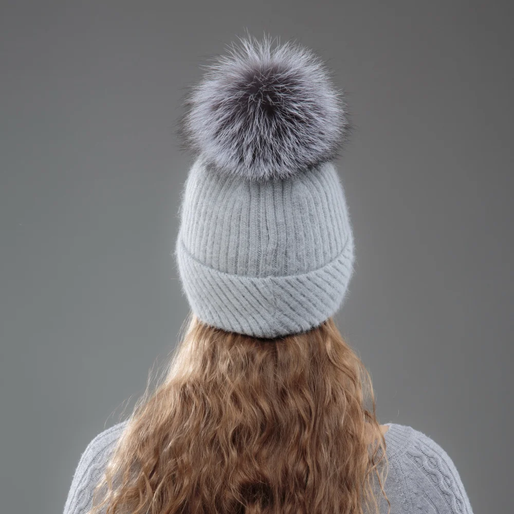 Женская зимняя шапка с помпоном из лисьего меха|autumn winter hat|winter hatwomen beanies |