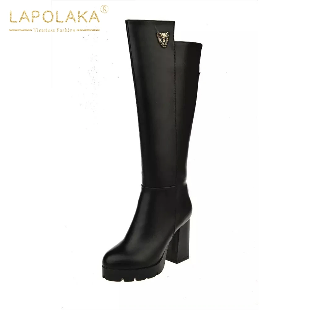 Lapolaka/Новое поступление,, большие размеры 34-44, сапоги до колена на платформе и не сужающемся книзу массивном каблуке Женская обувь женские туфли с застежкой-молнией