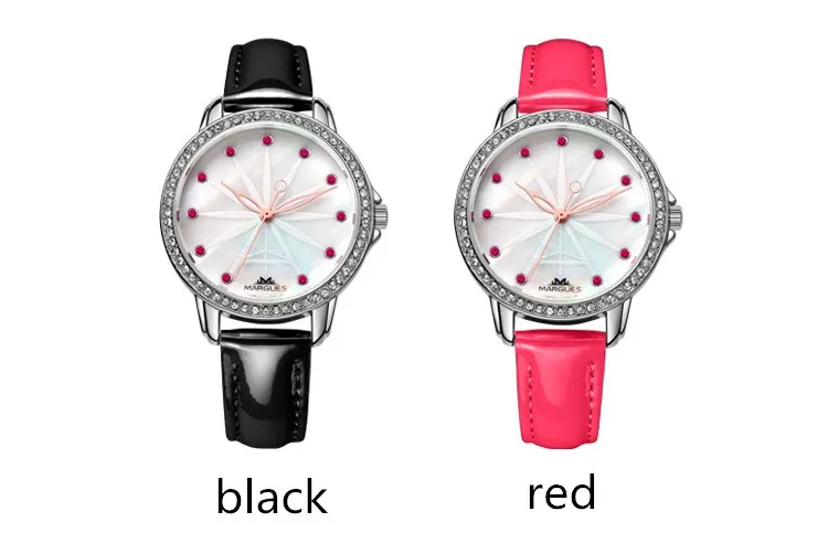 

Women Watches MARGUES brand Quartz watch Romantic Ferris wheel red diamond simple watches casual leather strap clock 037