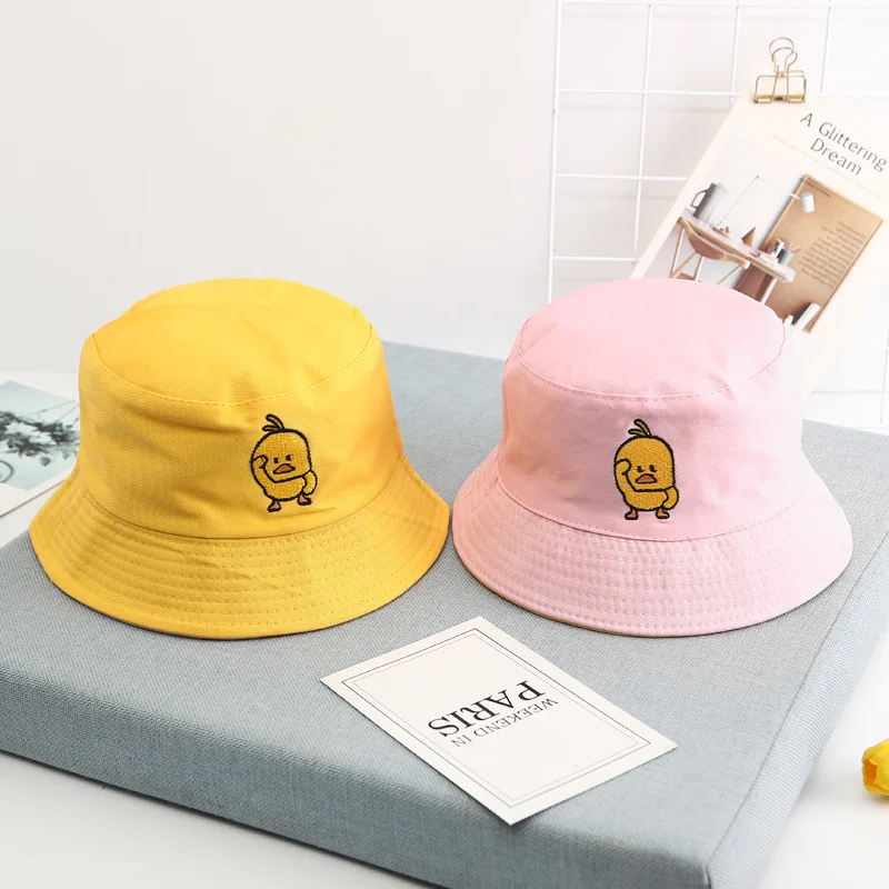Новинка, шапка в рыбацком стиле с надписью «Little Yellow Duck», двусторонняя Повседневная модная кепка в стиле хип-хоп, Кепка с козырьком для мужчин и женщин, летняя Панама - Цвет: yellow pink