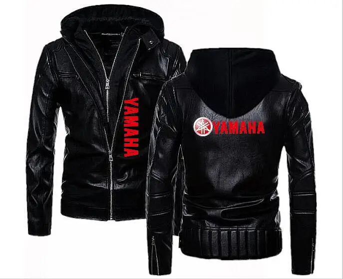 Модная Новая черная кожаная куртка с капюшоном yamaha мужская Тонкая мотоциклетная