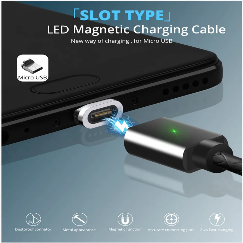 Магнитный кабель Micro USB с поддержкой быстрой зарядки 3 А для iPhone Type C 1 м магнитный