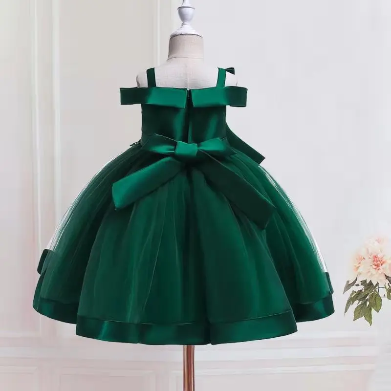 

2019 flower Beaded tutu princess Bridesmaid Dresses Lace one Shoulder Big bow elegant Girl Weddings Party dress Beauty Dress