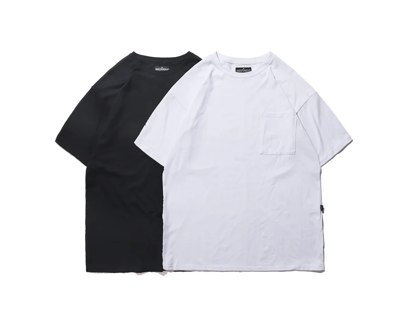 Большие размеры Готическая длинная футболка с карманом короткая Однотонная