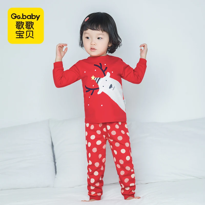 New Baby Girl Christmas Outfit Clothes Set Long Sleeve Clothing Sets Red Children's Pajamas Cotton Kids Boy Underwear Suits | Детская