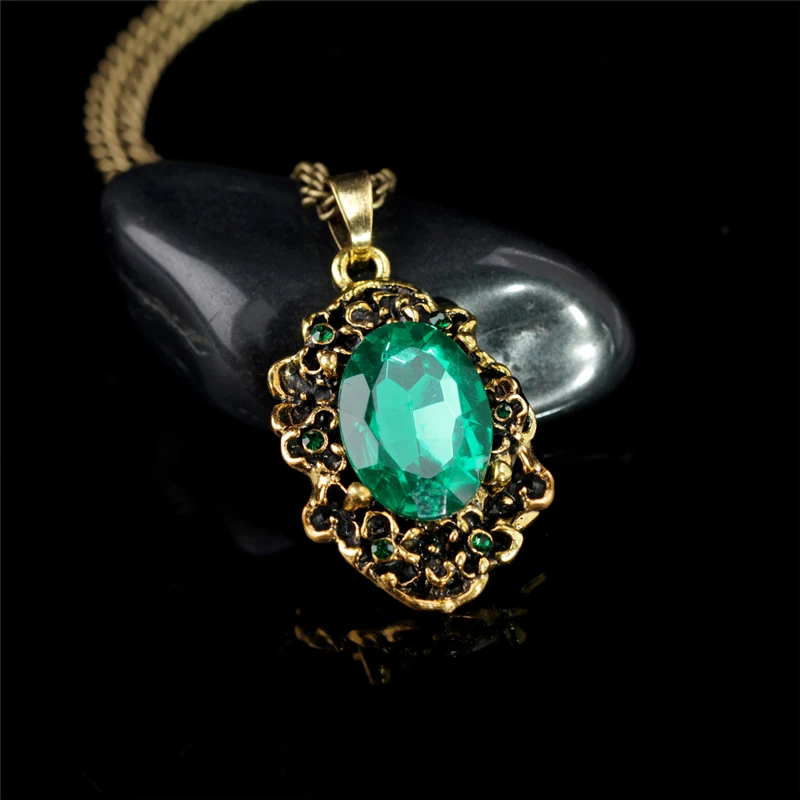 Женское винтажное ожерелье с подвеской в виде зеленых кристаллов|fashion jewelry|jewelry