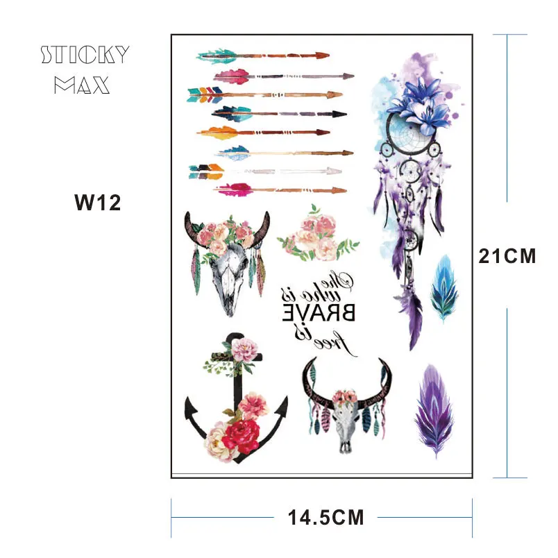 Цветочная Корона W12 1 шт. шикарная коровья голова временная татуировка с якорем