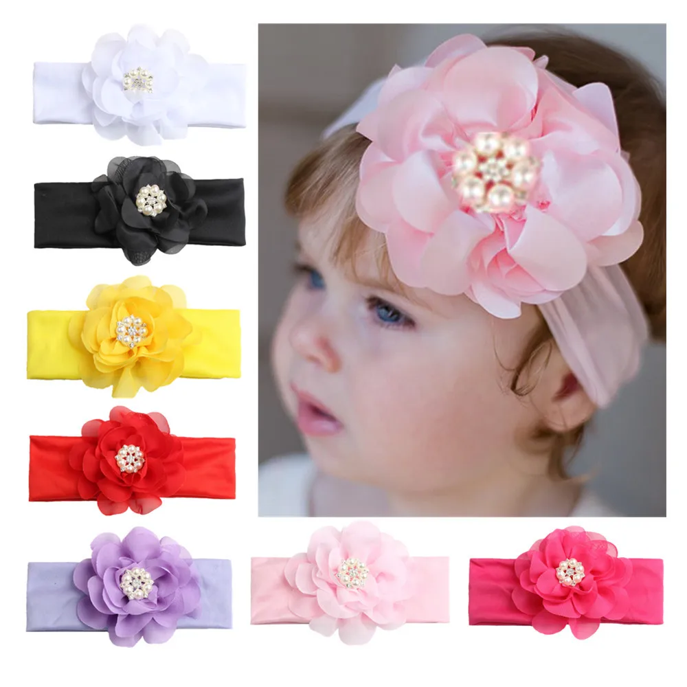 

2018 New Pearls Flower Headband Kids Girls Elastic Turban Hair Band Hair Accessories Head Wrap Bandanas Bebe