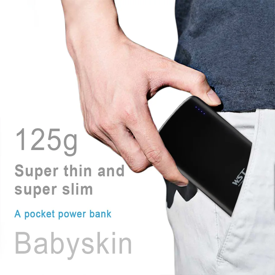 WST портативный внешний аккумулятор 5000 мАч повербанк мобильный для iPhone Samsung