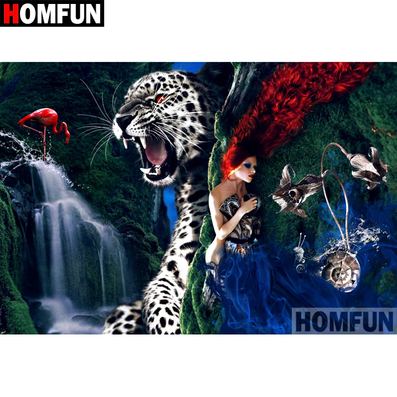 

HOMFUN 5D DIY Diamond Painting Full Square/Round Drill "Leopard girl" Embroidery Cross Stitch gift Home Decor Gift A09288