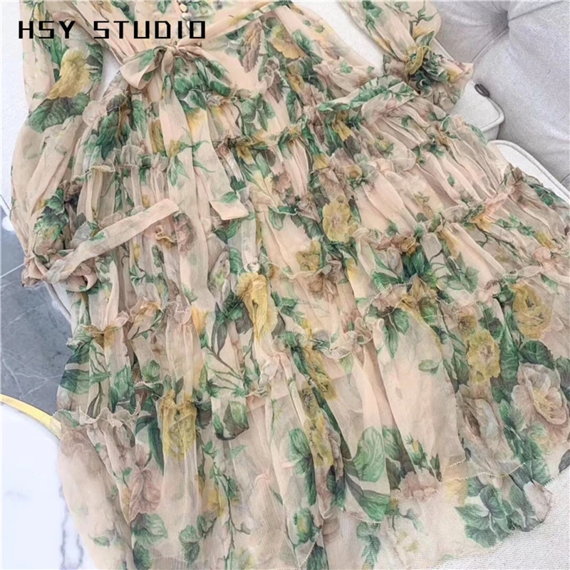 【HSY студио】2019 летнее высококачественное элегантное женское 100% шелковое зеленое