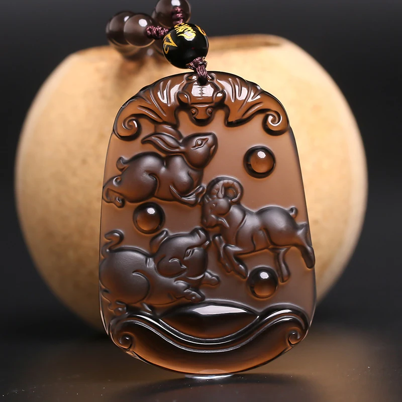 Ожерелье с подвеской из натурального камня со льдом и обсидианином для женщин |