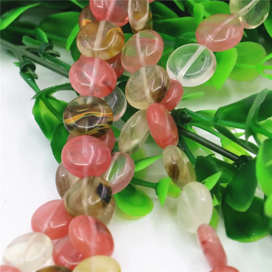Natural 12mm 14mm Pink Watermelon Tourmaline Coin Round Beads Handicrafts Jewelry Making Gifts for Women Loose 15inch Y126 | Украшения и