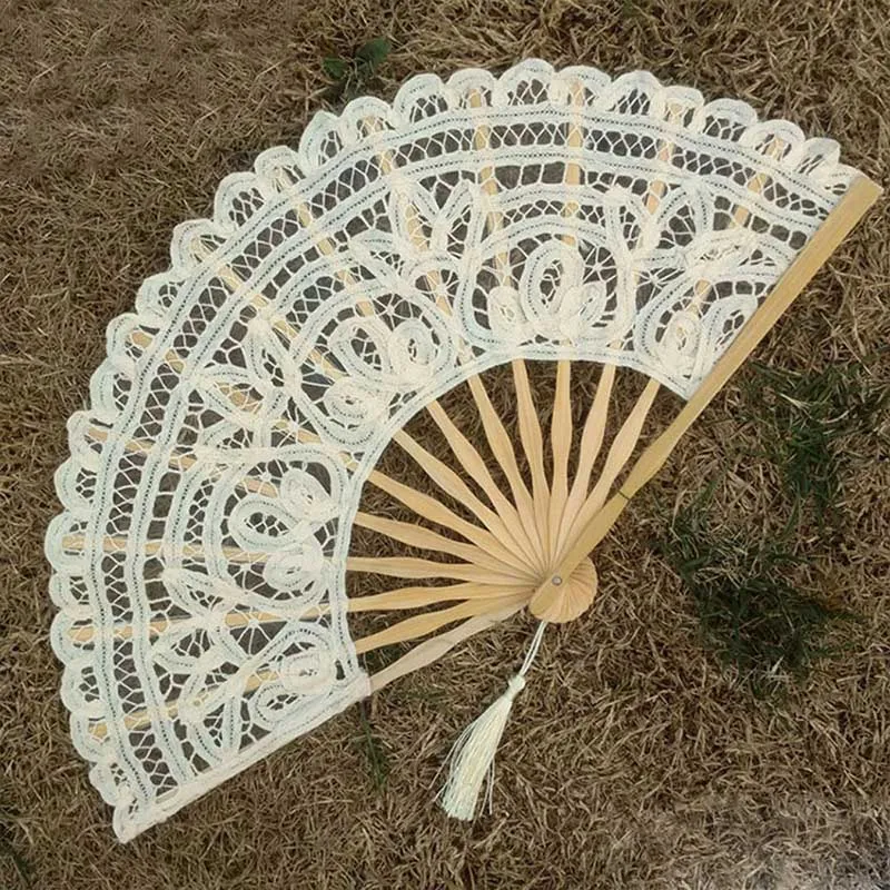 

Silk Folding Fan Prom Bamboo Fans Chinese Style Dance Fans Lace Fabric Embroidery Hand Held Women Girl Photo Prop Party Wedding