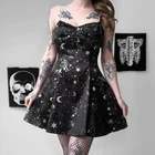 Женское платье с принтом Космос Звезда Луна Черное вечернее платье без рукавов с V-образным вырезом и открытой спиной тонкие летние платья на бретелях