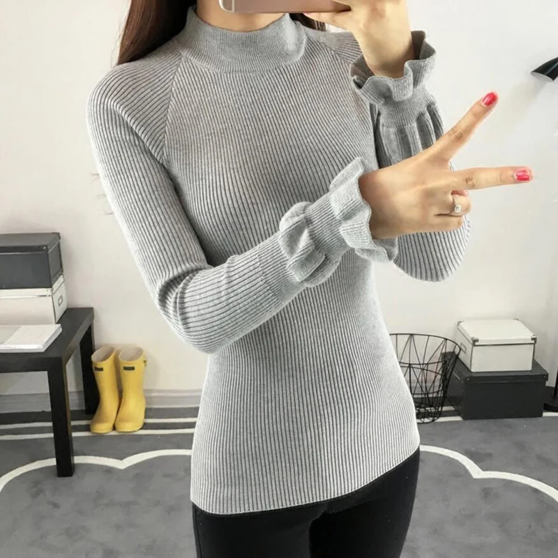 Hot Sale Autumn Winter Sweater 2018 turtlenecks women's pullover korean sweater female women sweaters Tight long-sleeved top | Женская