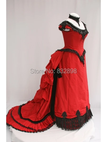 

New Red Satin Short Sleeves Victorian Bustle Ball Gown Dress/Party Dress