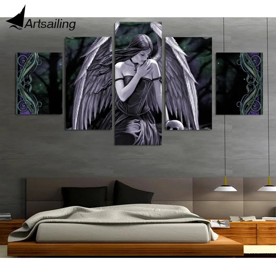 Картина с изображением ангела черепа 5 панелей|picture canvas|skull paintingcanvas free |