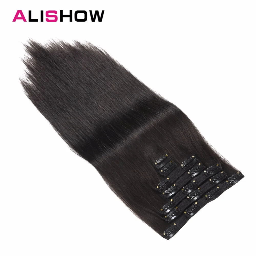 Alishow клип в Remy человеческие волосы для наращивания полная голова прямые 100 г 14