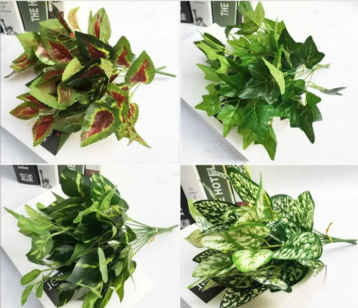 

5 Bundles Artificial Green Plant Branch Leaf-shaped For Home Office Wedding Garden Decoration 10 Type For Choose