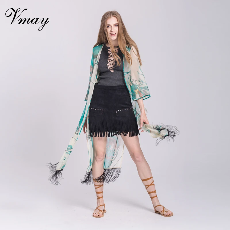 Vmay Для женщин чешского долго пляжная рубашка новое поступление v-образным
