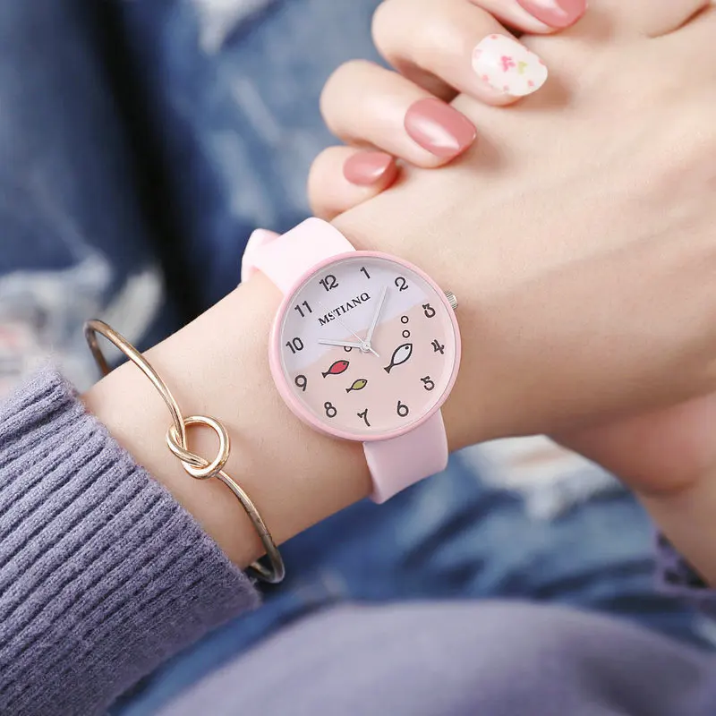 Модные Милые Женские кварцевые наручные часы с циферблатом в виде рыбки