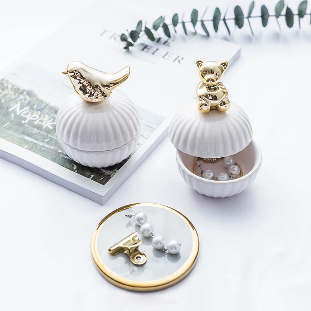 Золото 3d с капюшоном Китти Кэт медведь фарфор ювелирные изделия держатель кольцо