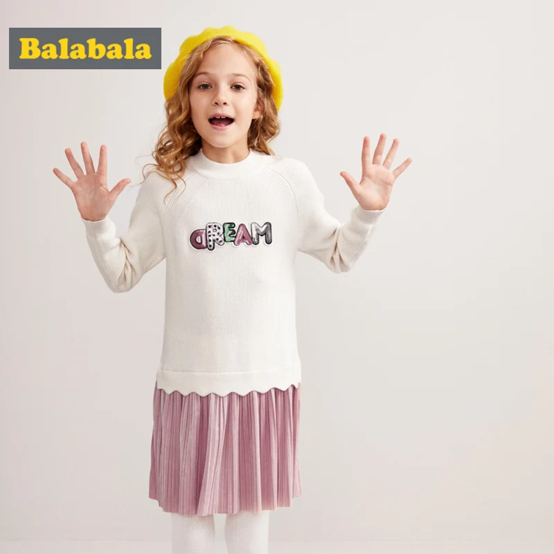 Платье из ткани в рубчик для девочек Balabala трикотажный свитер с аппликацией и