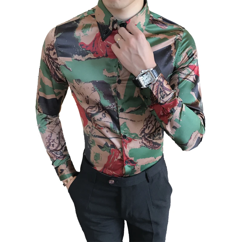Мужская рубашка CS805-P65 с камуфляжным принтом длинными рукавами нижняя 97 полиэстер