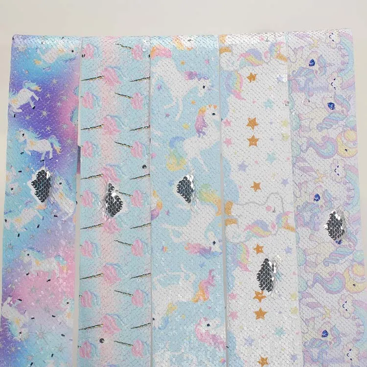 

NEW 5 ys 3" 75mm cartoon Unicorn sequin ribbon printed