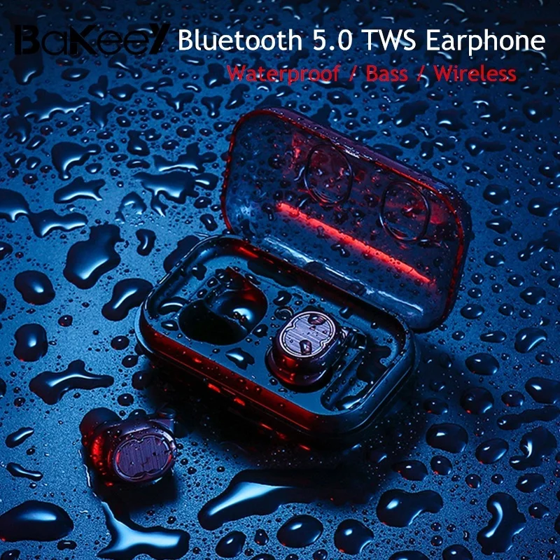 Беспроводные водонепроницаемые стереонаушники IPX5 с поддержкой Bluetooth и зарядным