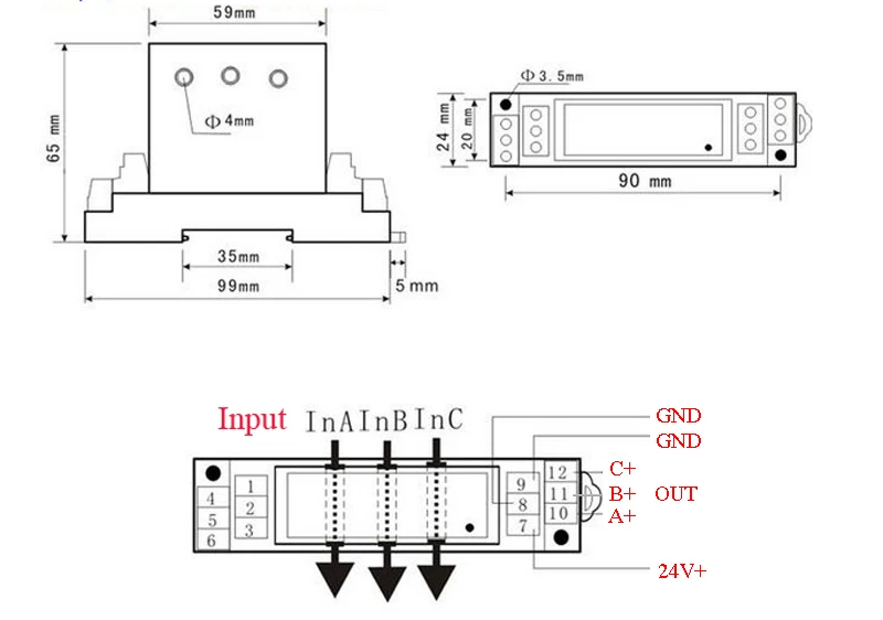 Перфорация AC 0-20A 3 фазный ток передатчик 4-20mA, 0-20mA, 0-5 V, 0-10V Выход дырчатое 3 трехфазный амперметр переменного тока преобразователь сигналов