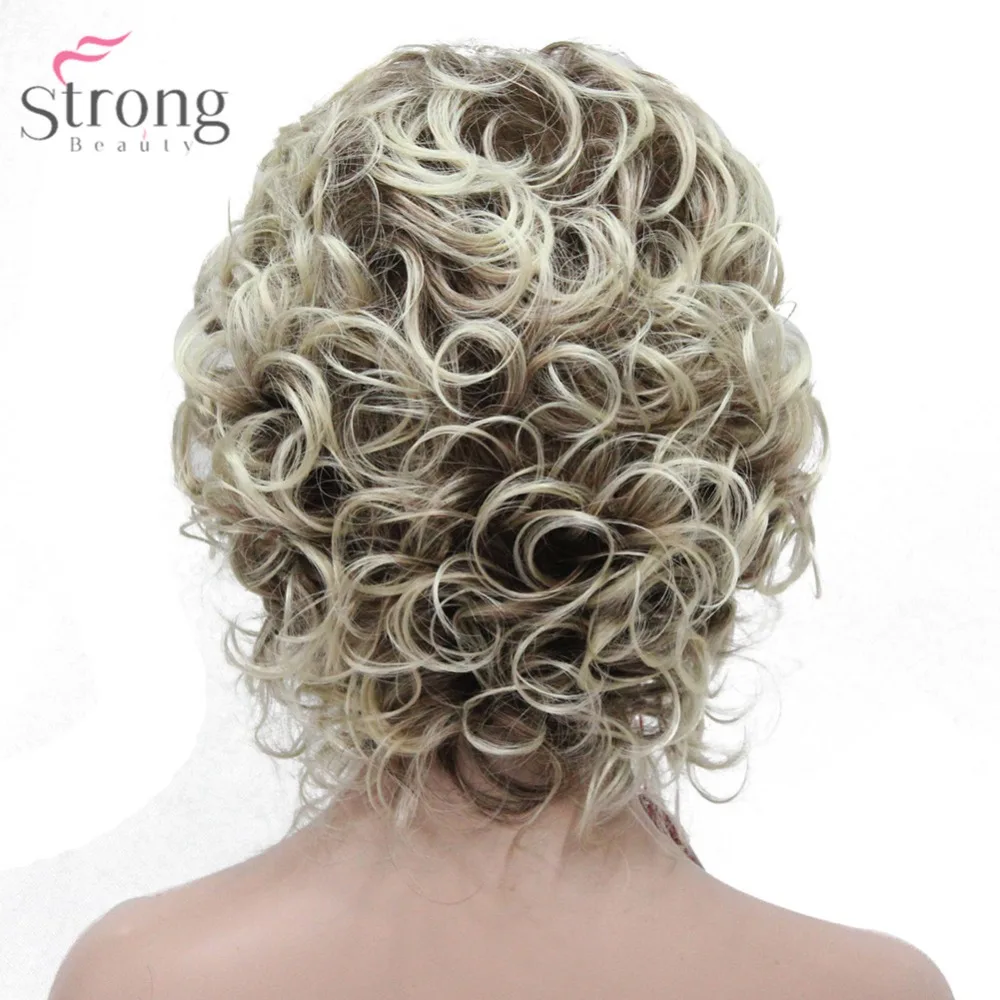 StrongBeauty женский синтетический парик натуральные волосы блонд/черный парик Короткие вьющиеся парики
