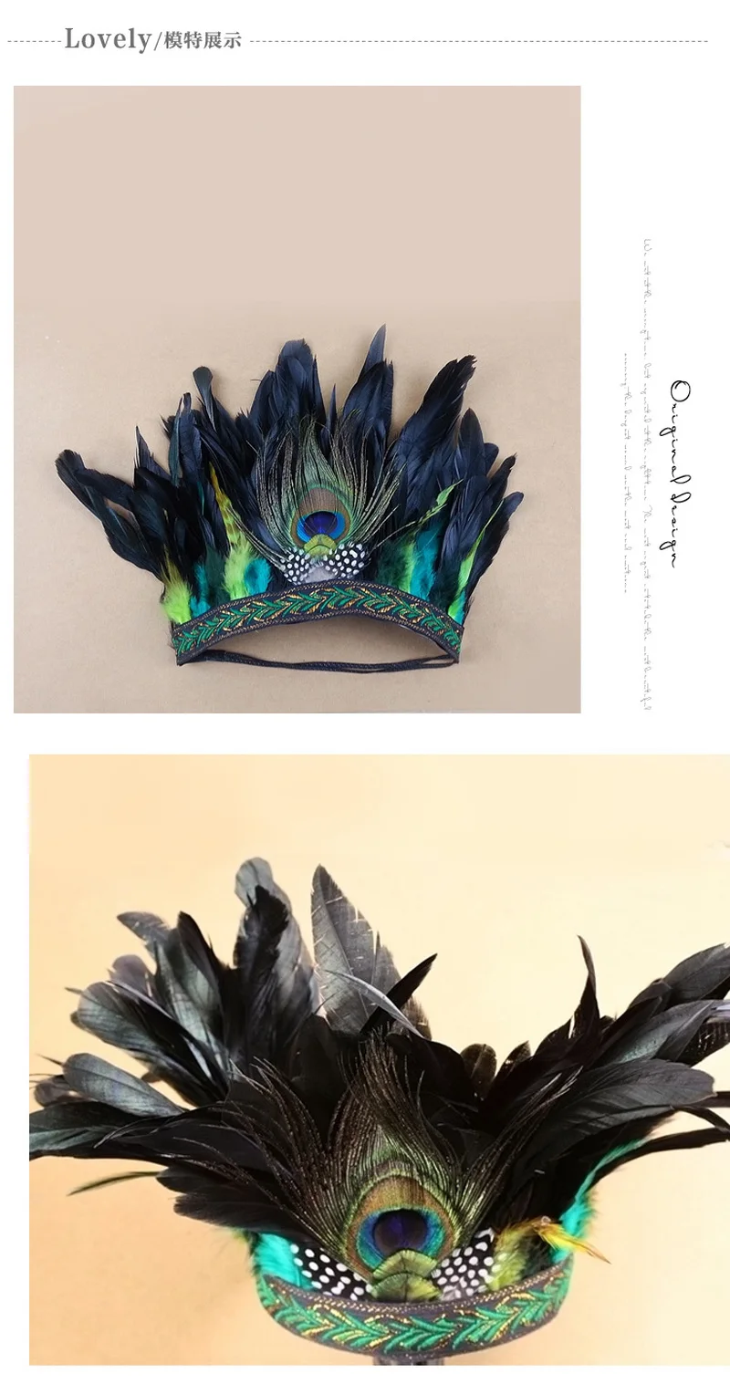 Женский головной убор модная повязка на голову с этническими страусиными