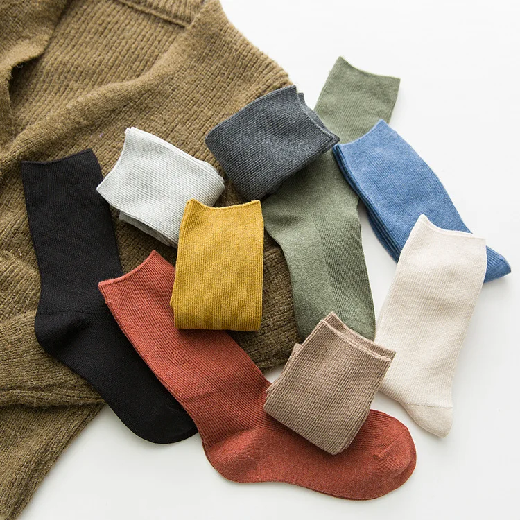 Весенне-осенняя одежда винтажные японские одноцветные носки с двойной иглой