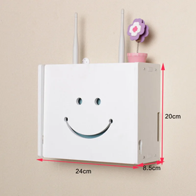 Smiley Face Белый Древесно-пластиковый беспроводной Wifi роутер, органайзер для дома, офиса, магазина, кабельный ящик для хранения, Маленький Средний