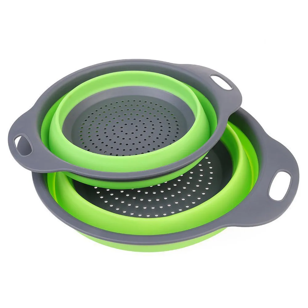 

Foldable Silicone Colander Fruit Vegetable Washing Basket Strainer Silicone Colander Collapsible Drainer With Handle Kitchen