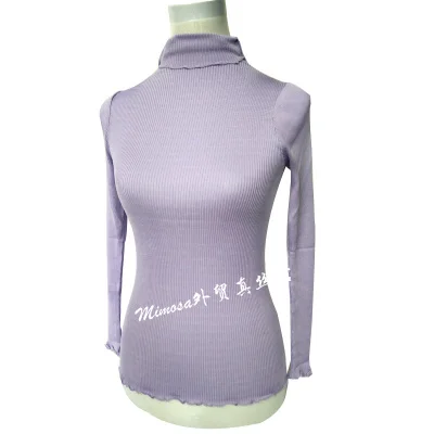 Light purple 70% шелк трикотажная Базовая рубашка Шелковый бесшовный свитер с длинными рукавами и высоким воротником эластичная нить - Цвет: Light purple