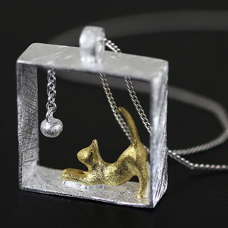 

New Design Sweater Chain Silver Plated kitty Cat Necklaces & Pendants For Women Girls Charm Jewelry Couple Lovers Gifts
