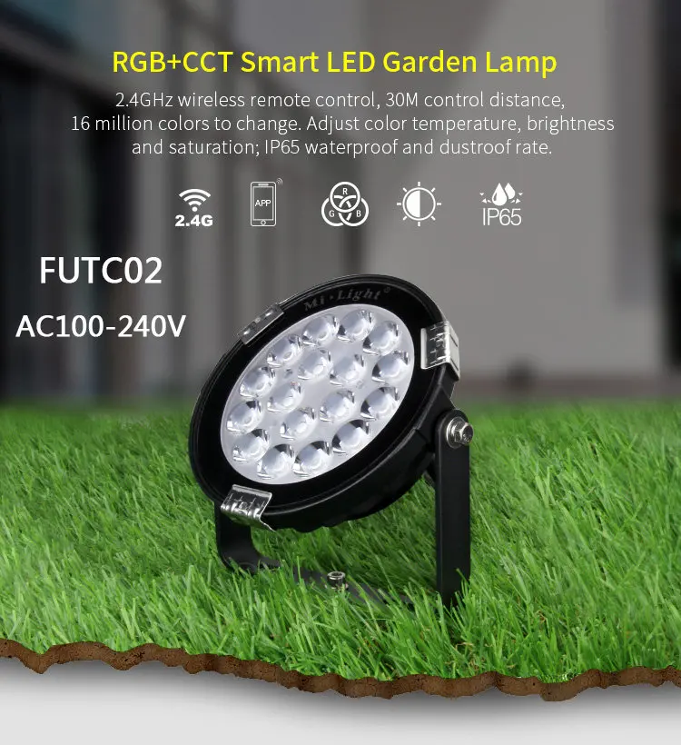 FUTC02 FUTC01/FUTC02/FUTC03 9 Вт 15 Вт RGB+ CCT газон свет IP65 Водонепроницаемый DC24V AC110V 220 в наружное садовое освещение B8 2,4 г Дистанционное - Испускаемый цвет: FUTC02