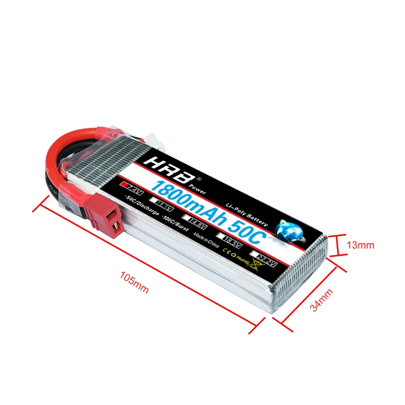 Аккумулятор HRB RC Lipo 2S 1800 мА/ч 50C MAX 100C 7 4 В для электрического автомобиля 1/16 весы mjx B3