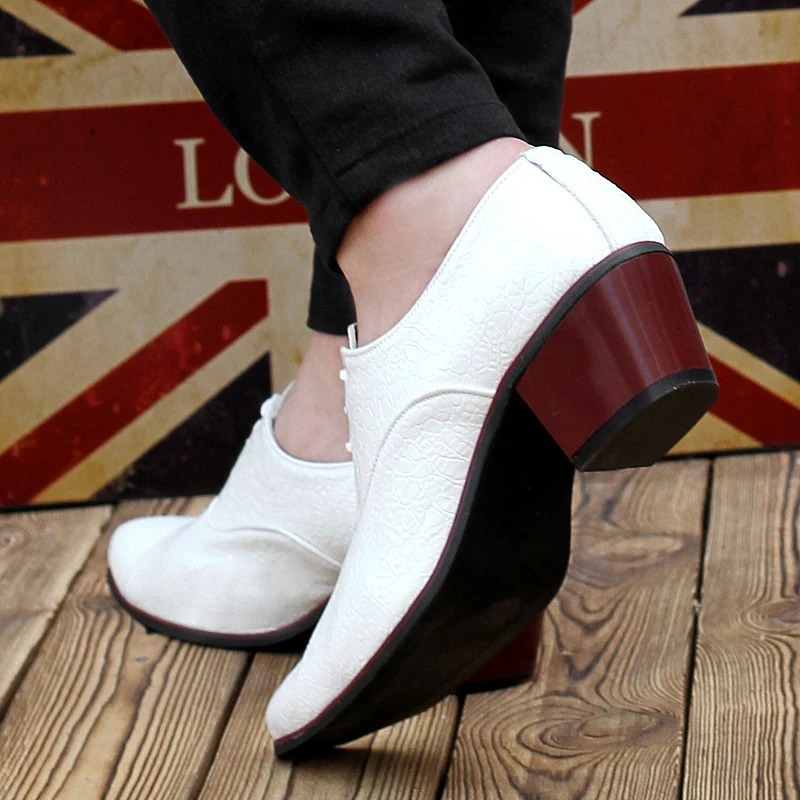 Man Shoes High Heels Spring Autumn Mens Pointed Toe Dark Blue Wine Red Dress Footwear Lace Up Wedding For Men | Обувь
