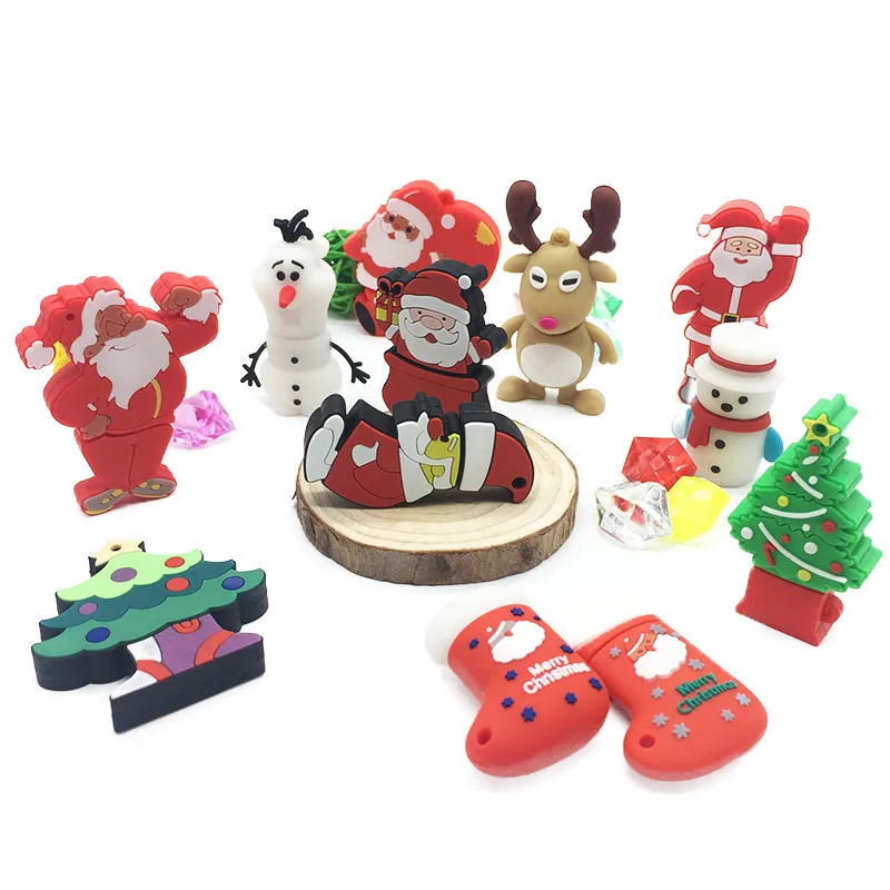 USB флеш-накопитель 128 ГБ мультяшный usb-кабель с Санта-Клаусом 2,0 4 ГБ 8 ГБ флеш-накопитель 16 ГБ 32 ГБ 64 ГБ Рождественская серия флешки карта памяти подарок